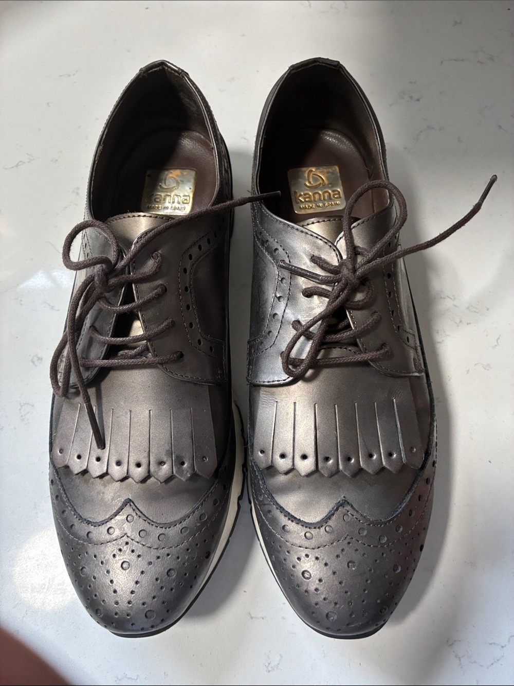 kanna Dark Brown Leather Wingtip Kiltie Lace-Up Oxfords